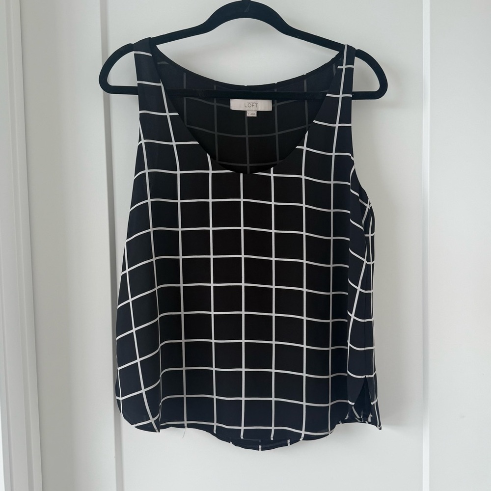 LOFT Black Top with White Grid Pattern